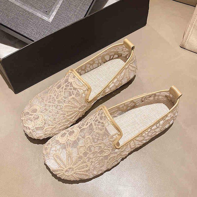 Summer thin mesh shoes women's lace sequins shallow mouth single shoes linen hollowed out old Beijing cloth shoes fairy wind Doudou shoes