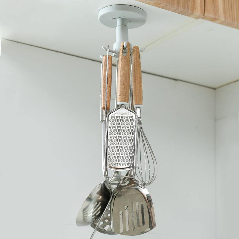 Kitchen Hook Hole-free Wall Hanging Kitchenware Spatula Spoon Cutlery Storage Swivel Hook Retractable Hanger