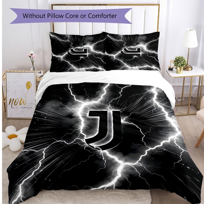 Juventus FC Pattern Printed 3PCS Bedding Set Soft Skin-Friendly Washable Duvet Cover & Pillowcases Set All Season Bedroom
