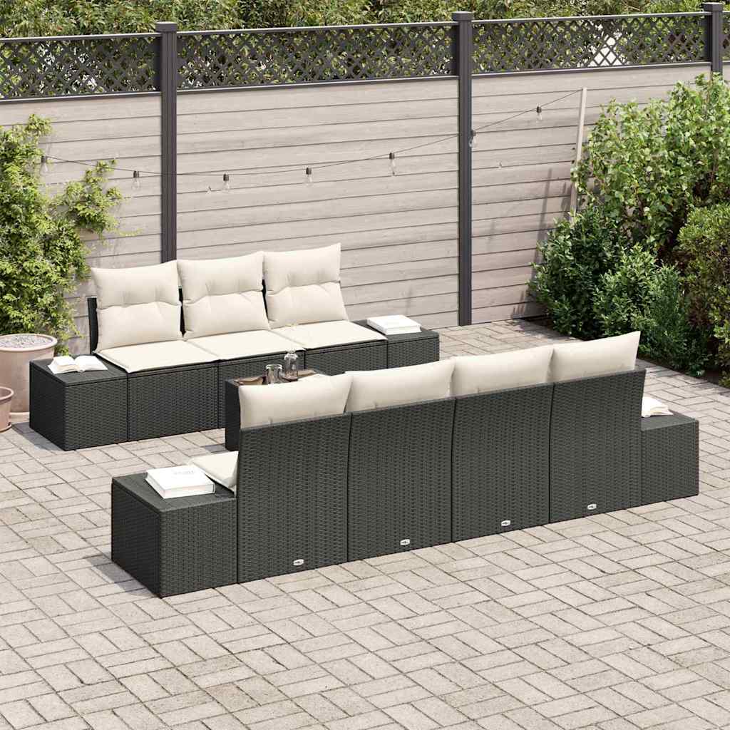 Garden Sofa Set with Cushions 8 pcs Black and Cream Poly Rattan