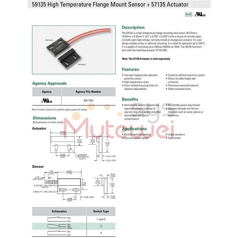 HAMLIN/LITTELFUSE Proximity Sensor 59135-1-S-02-A Reed Switch