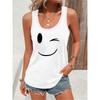 Loose plus size wing pattern printed round neck white vest summer casual sleeveless top women's clothing