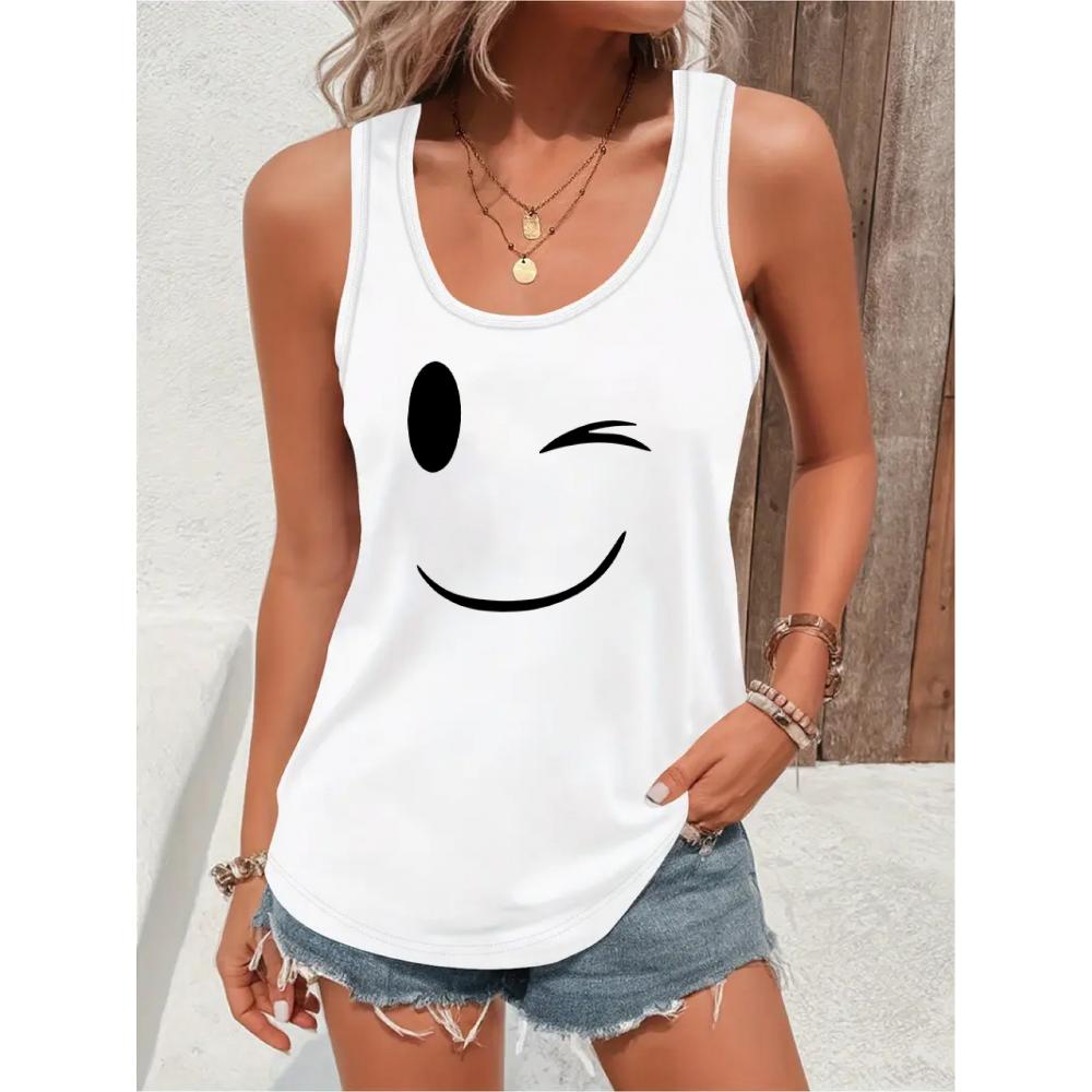 Loose plus size wing pattern printed round neck white vest summer casual sleeveless top women's clothing