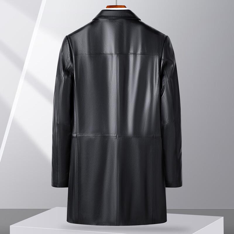 Futing Men's Lychee Grain Sheepskin Mid-Length Leather Jacket