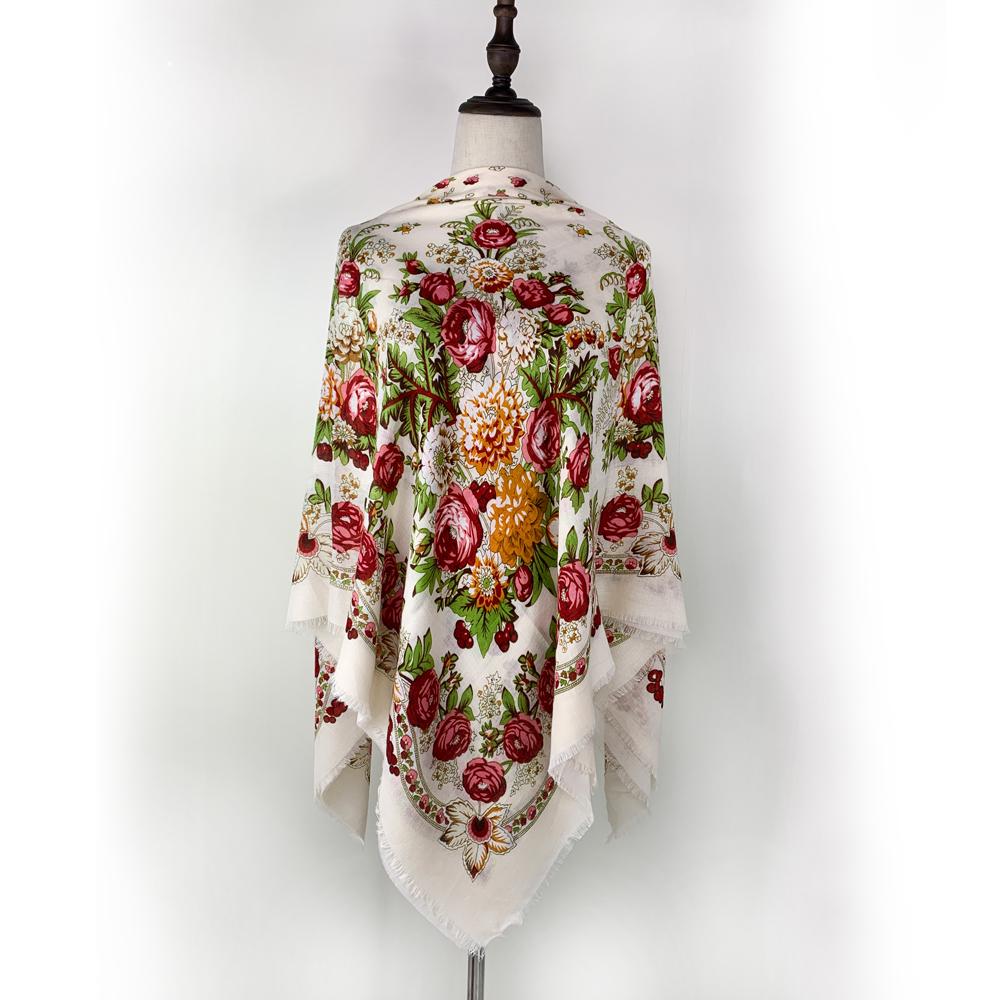 130*130cm Breathable Thin Russian Square Scarf Women Luxury Floral Print Ukrainian Shawl Bandana Foulard Beach Stoles Scarves