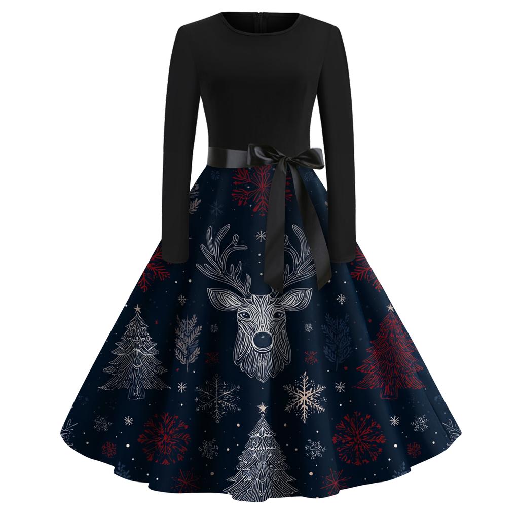 Γυναικείο Μόδα Στρογγυλό Καθημερινό Στενή Γραμμή Χριστουγεννιάτικη Εκτύπωση Μεγάλη Κίνηση Μακρυμάνικο Φόρεμα