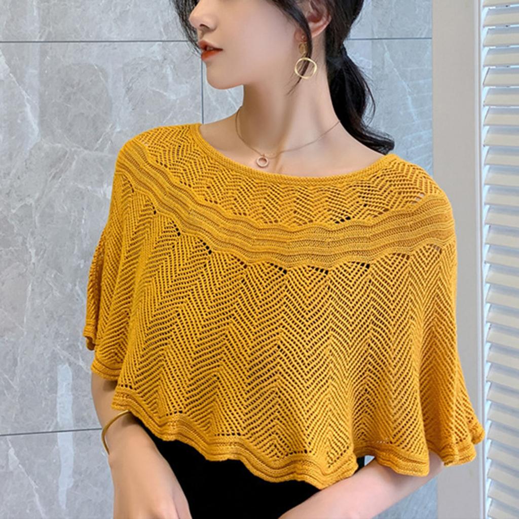 Womens Loose Crochet Tops Hollow Lace Out Cotton Shrug Poncho Shawl Wrap Crewneck Summer Beach Cover Up Shoulders Warm Shawl