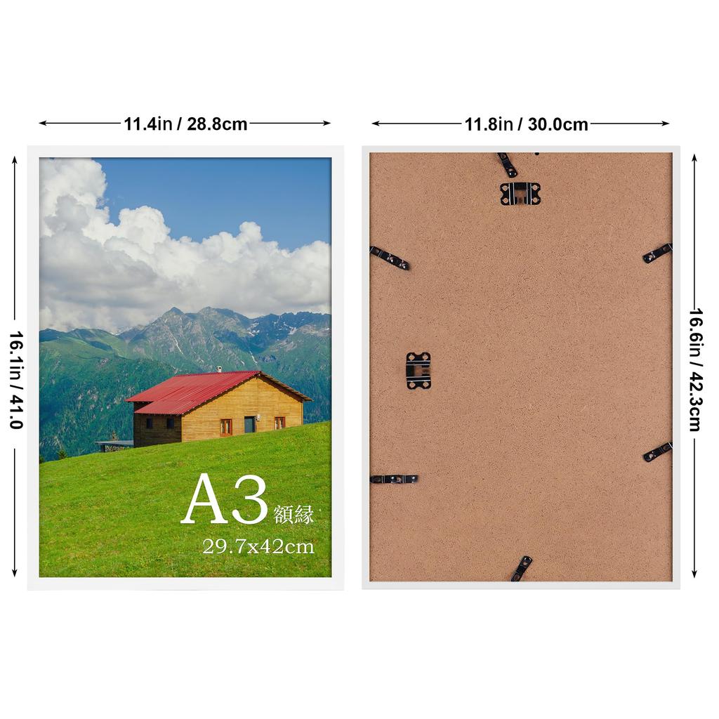 Serwrsw Frame Lightweight A3 Photo Poster Art Photo Frame Wall Hanging White 1 Piece 29.7x42cm