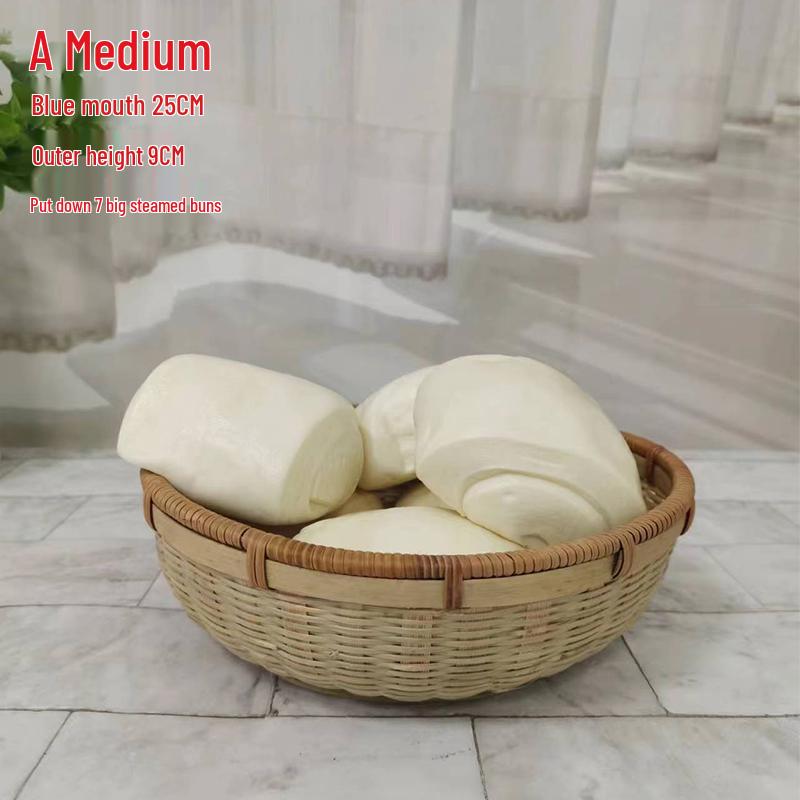 Large Bamboo Rattan High-Foot Steamed Bun & Snack Basket - Finely Woven, Multi-Purpose Household Kitchen Fruit & Vegetable Wash Basket, Round Design