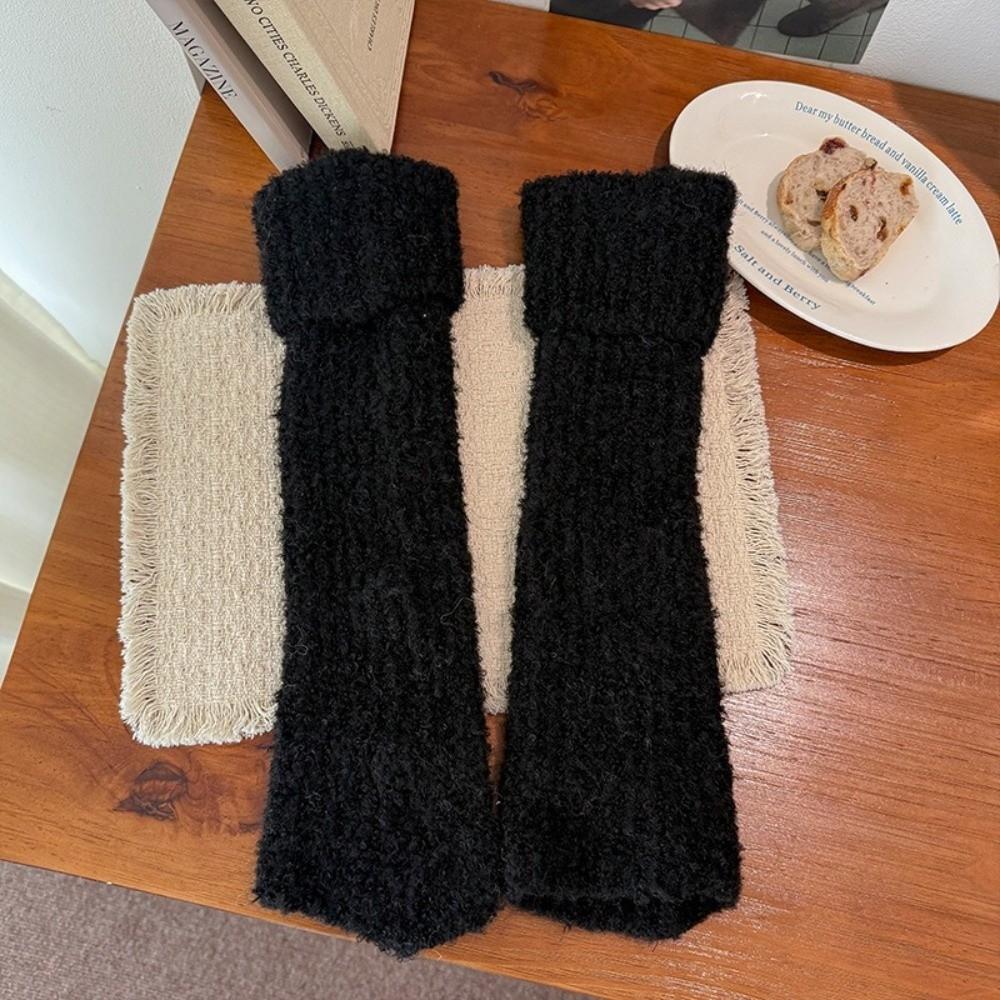 Thick Warm Fuzzy Leg Warmers Turn-Cuff Design Wool Blend Leg Warmers Cozy Calf Leg Socks  For Women