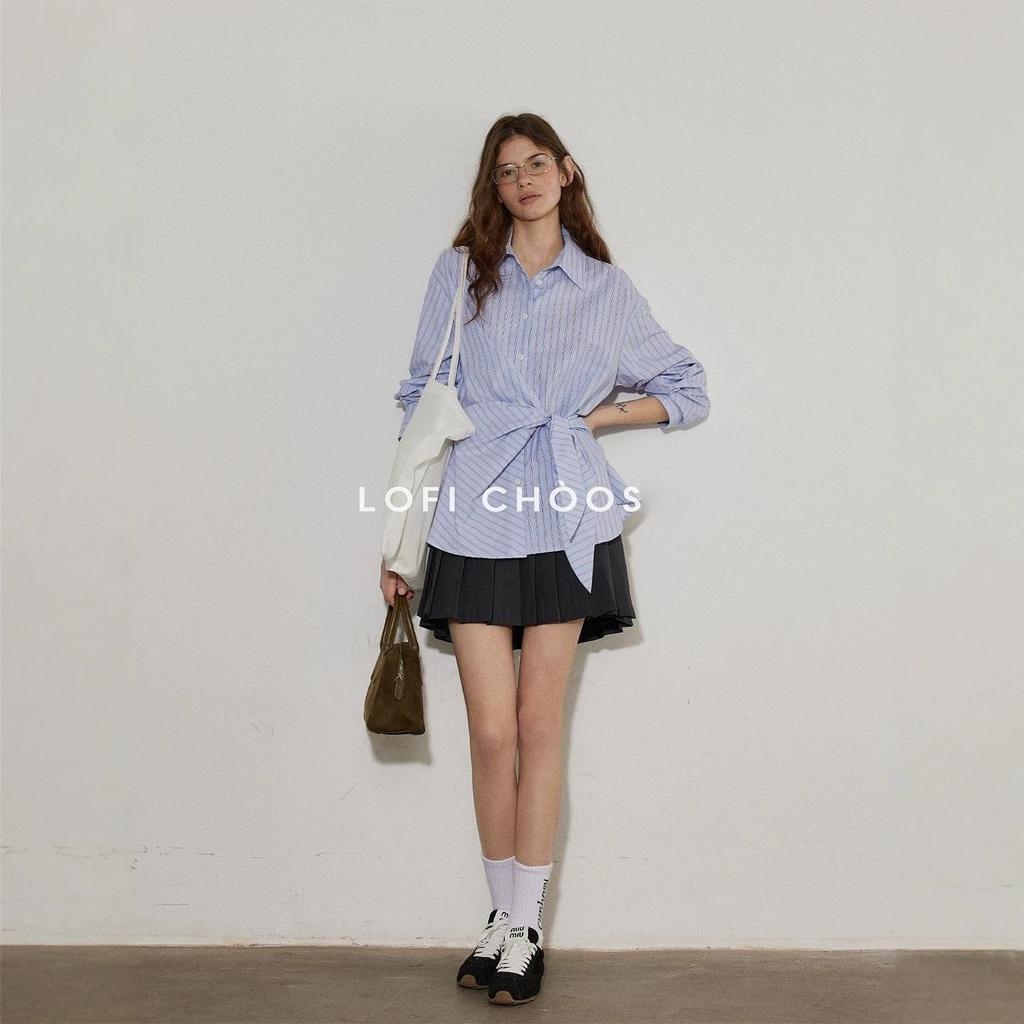 Design striped strap shirt women's spring and summer new temperament versatile long-sleeved top