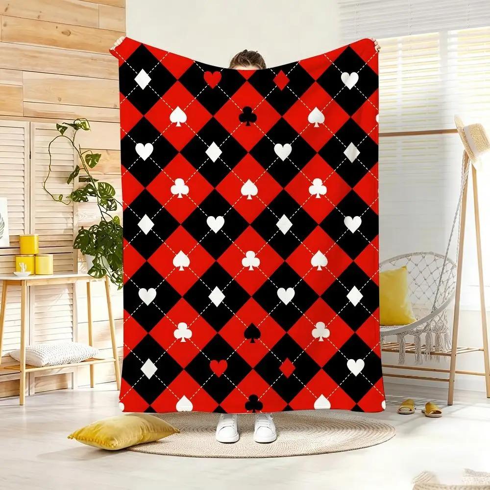 Classic Pattern P-Poker Suit Argyle Throw Lightweight Flannel Blanket Soft Skin-Friendly For Summer Cooling
