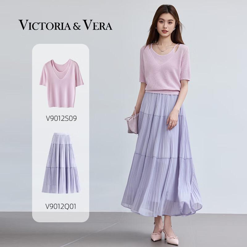 VICTORIA&VERA Women's Summer Pleated Chiffon Midi Skirt