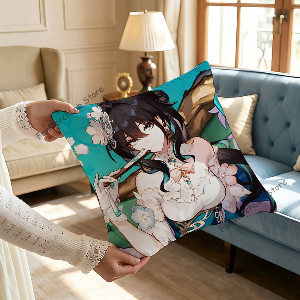 

RRuan MMei Star RRail Pillow Covers Cartoon Sofa Decorative Home Doublesided Printing Short Plush Cute Cushion Cover 30x30cm