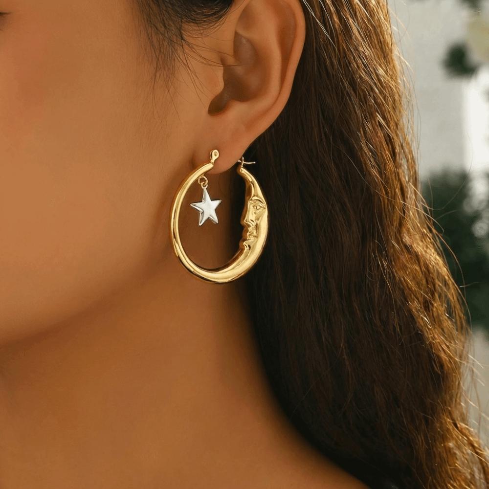 1 Pair Lightweight Hanging Earrings Retro Personalized Jewelry New Moon and Star Earrings For Women