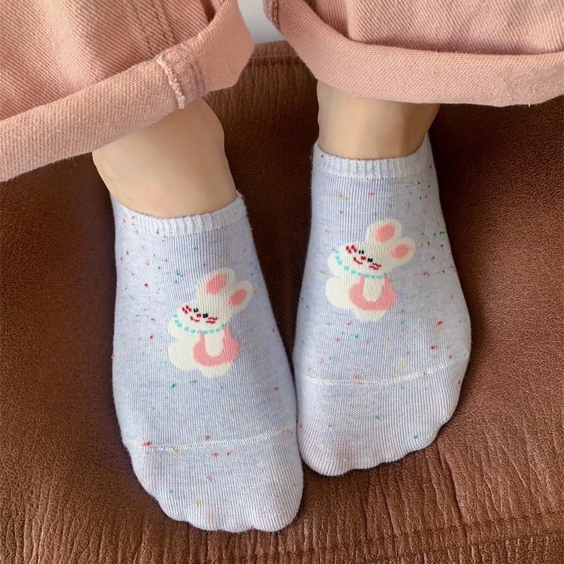 Women's Summer Thin Cotton Cartoon Animal Yarn Low Top Shallow Mouth Invisible Non Slip Heel Socks