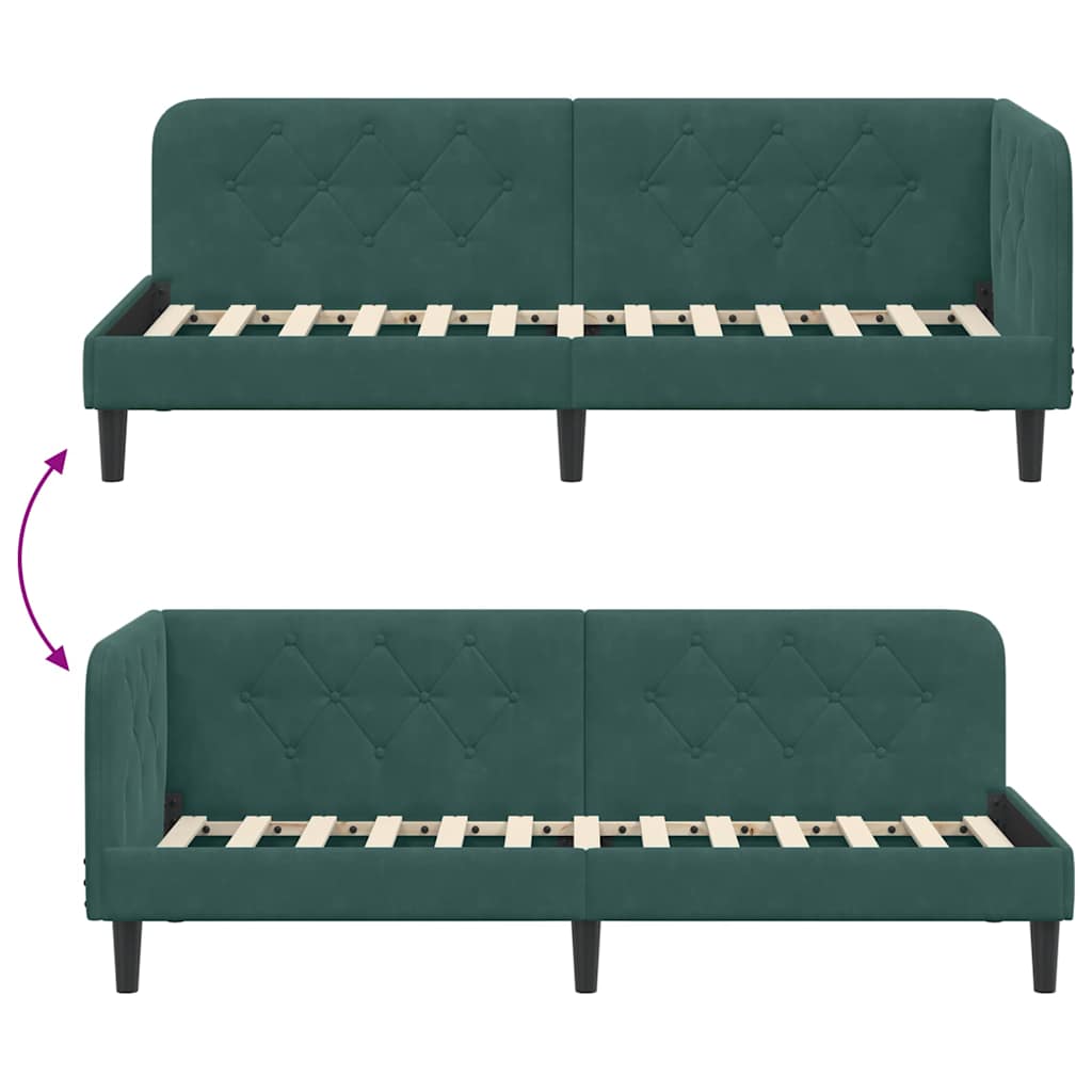 Corner Bed Frame Dark Green 80 X 200 Cm Velvet