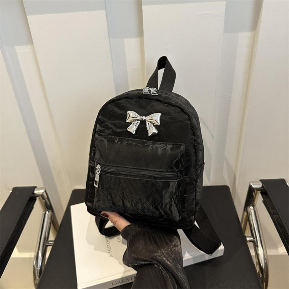 

Маленький рюкзак з ПУ з бантом на блискавці, ретро сумка через плече, мила однотонна сумка на плече для дітей чорний