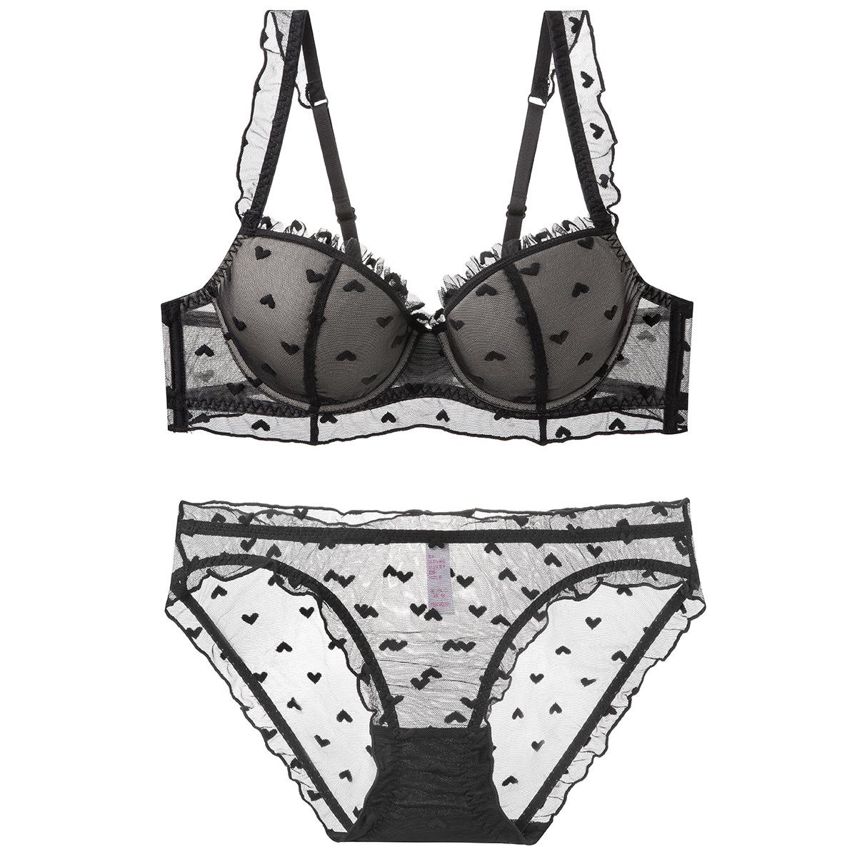 

Комплект нижнего белья на косточках из французского кружева - Мягкий, Сексуальный, Поддерживающий для всех размеров 80B чёрный