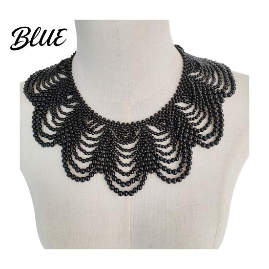 Stylish Statement Piece Faux Pearl Bib Necklace Hollow Design Choker