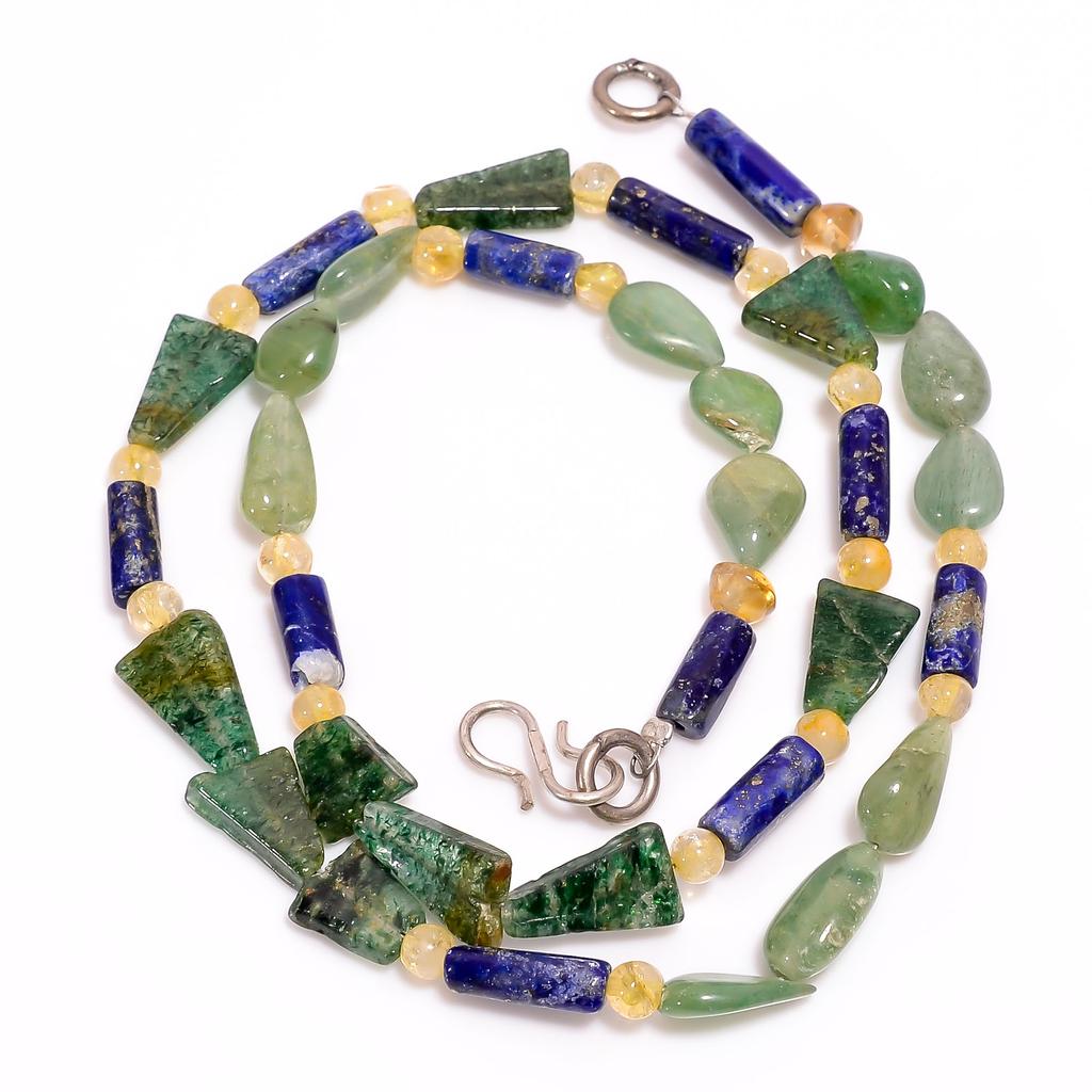 Natural Green Aventurine Lapis Lazuli Citrine Smooth Beads Necklace 3-12mm 17.5" UB-8460