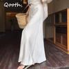Elegant Women A Line Bodycon Slim Trump Skirt Satin Asymmentrical Long Length Casual Skirt QT2690