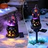 Dark Atmosphere Night Light Solar Witch Statue with Glowing Cauldron, Outdoor Halloween Garden Light, Party Decorations Resin Decorative Figurine