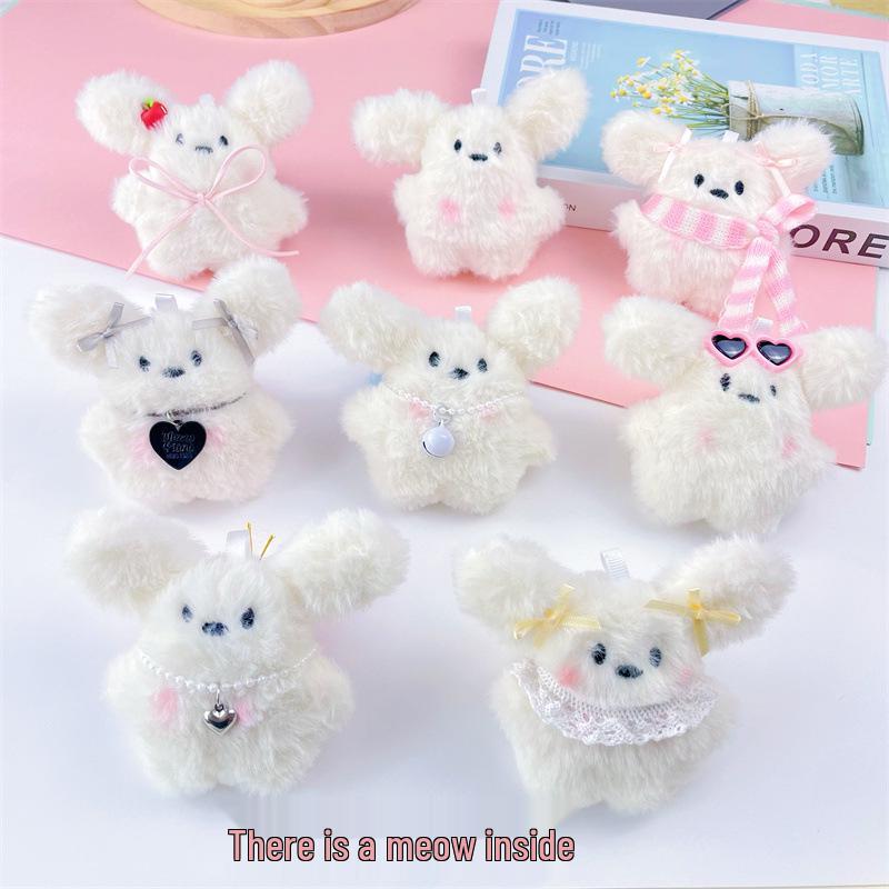 

Plush Creative Doll: Blush Rabbit Pendant with Glasses & Pearl Dog Keychain.