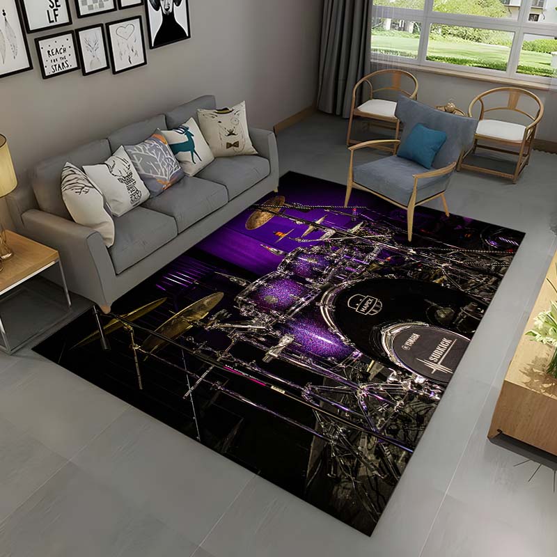 3D Drum Kit Music Instruments Area Rug Large,Carpet Rug for Living Room Bedroom Sofa Doormat Decor,Kid Play Non-slip Floor Mat