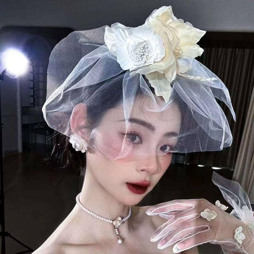 White Flower Bride Headdress French Style Hair Jewelry Bridal Headwear Photography Accessories