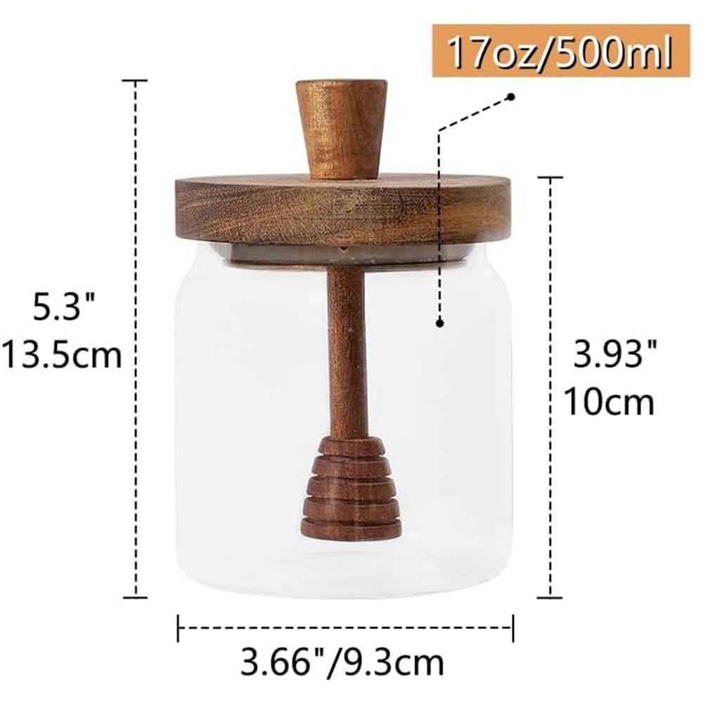 Wooden Honey Dipper Honey Jar Dipper Set Lid Glass Honey Containers Durable Honey Dispenser  Gift