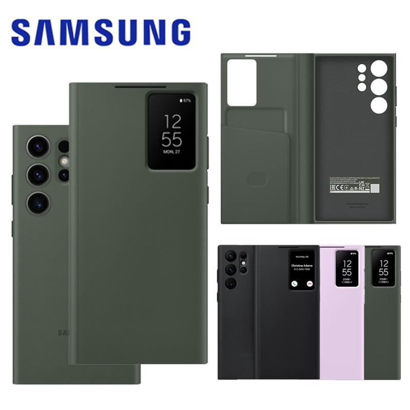 Funda Cartera de Cuero tipo Flip para Samsung Galaxy S23 Ultra con Ventana Inteligente para Uso de Negocios y Moda