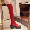 Punk Style Women's Knee High Boots, Fashionable Round Toe Boots, Autumn and Winter Thick Soled High-heeled Women's Boots