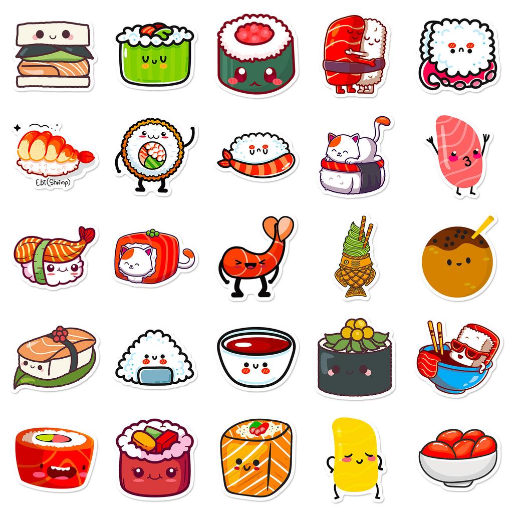 50 Sushi Graffiti Stickers New Products Cute Style Creative Food Stickers Personalized Decoration Waterproof Stickers