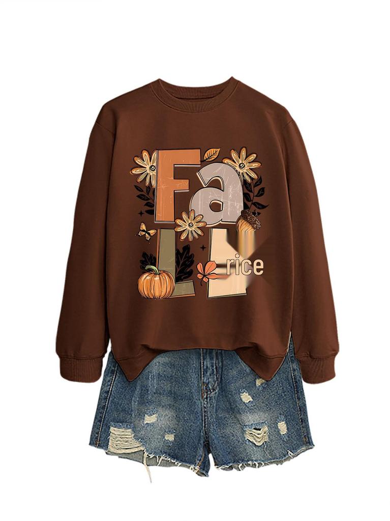 Versatile Women's Fall Pine Cone Pumpkin Round Neck Hoodie
