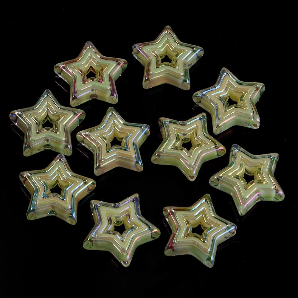 10pcs Acrylic Star Beads Plated Color Hollow Loose Spacer Bead For Jewelry Making DIY Necklace Bracelet Phone Key Chain Supplies