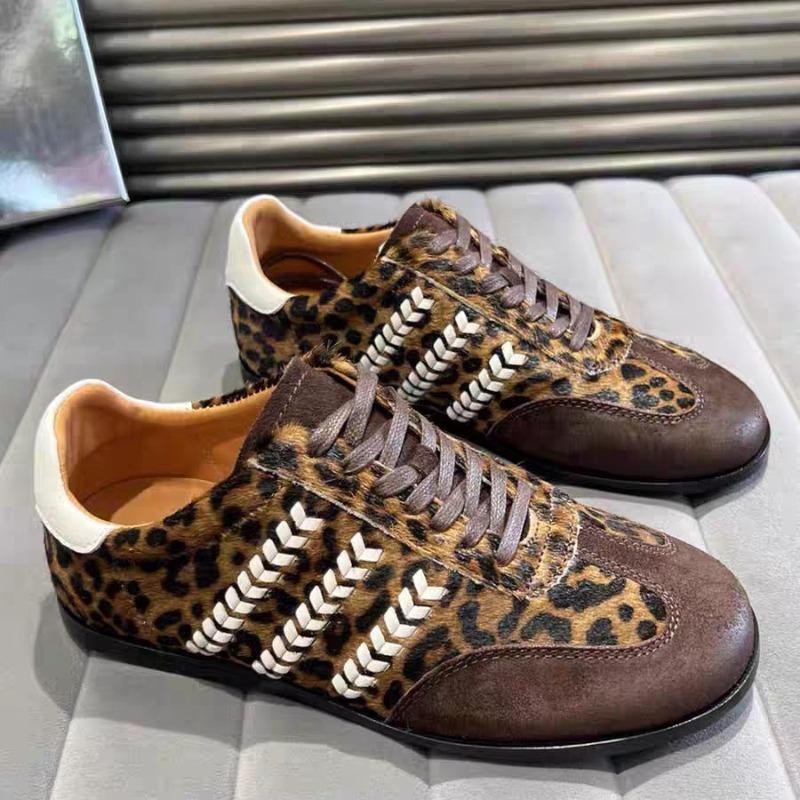 Leopard print horsehair women's autumn new retro sports leather casual board shoes tide