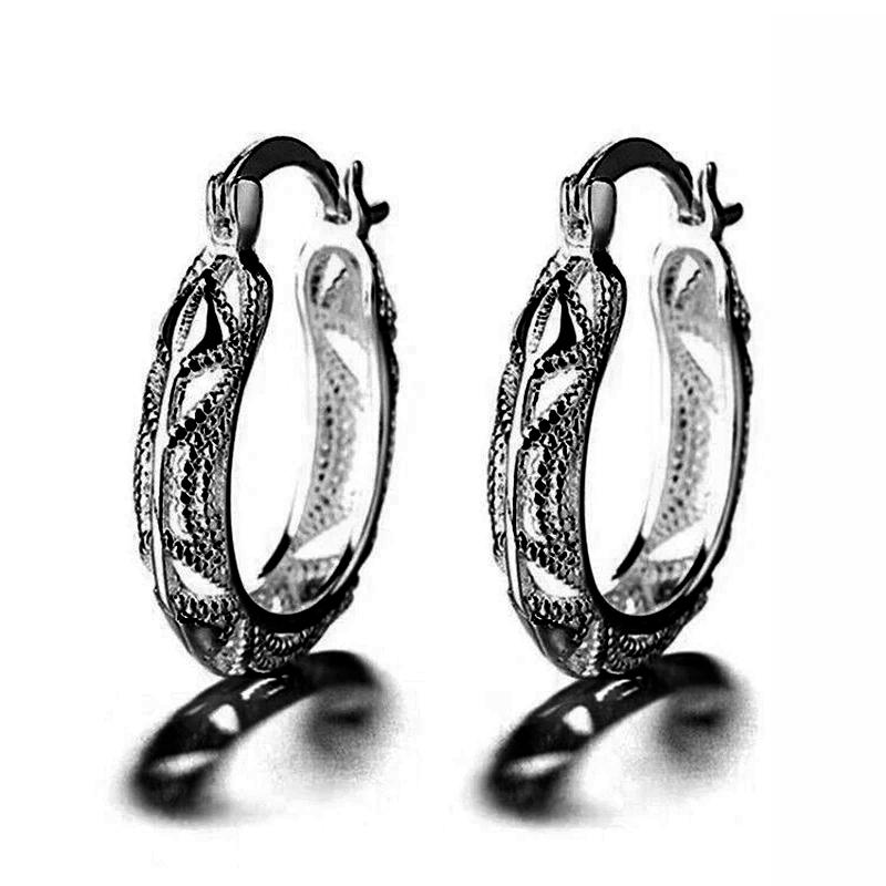 Huitan Women Hoop Earrings Hollow Out Engraved Design Elegant Lady Party Wedding Accessories Luxury Metal Jewelry for DailyGood Product