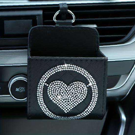Auto Umělá kůže Úložný box do auta Lesklý Luxusní Láska Srdce Drahokamy SUV Nákladní automobil Auto Ventilátor Závěsný organizér Taška na telefon Pouzdro na klíče