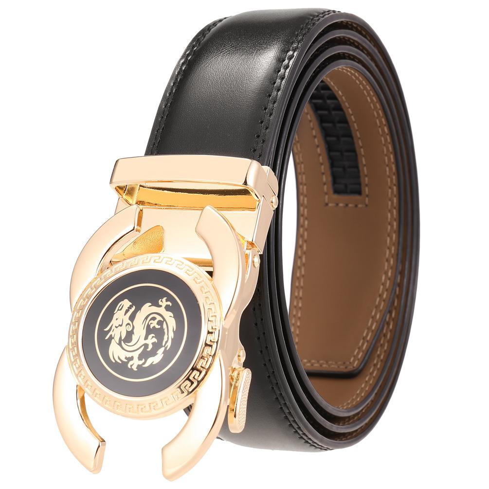 1Pcs Fashion Trend Men'S Automatic Buckle, Versatile Alloy Buckle Belt, Two-Layer Cowhide Belt Ly36-33539-1