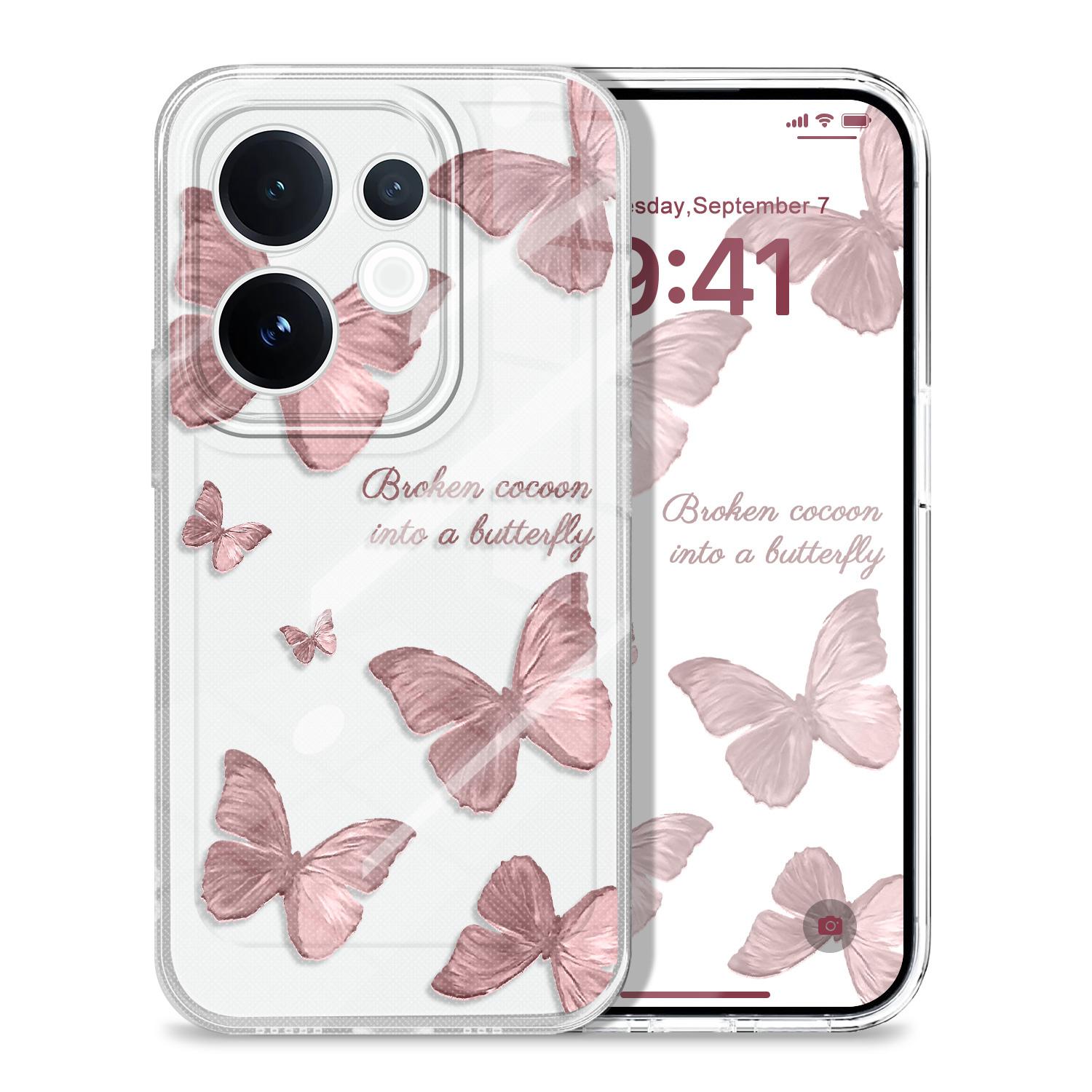 

Retro Butterfly Transparent Phone Case For VIVO V60 V50 V40 V30E V29 V29E V27 V27E V25 V23 V23E Lite Pro Soft TPU Cover V40 Pro прозорий