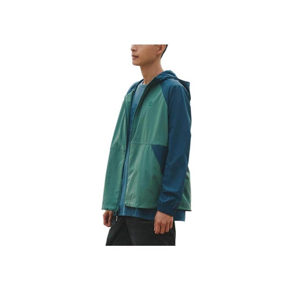 Timberland Green and Blue Color-Blocked Hooded Windproof Jacket A66EF-CL6