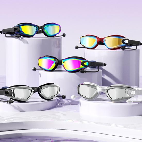 Gafas de Natación para Adultos con Tapones para los Oídos Impermeables Sin Fugas Antivaho Protección UV Lente Transparente Hombres Mujeres Gafas de Silicona Equipo de Buceo Snorkel