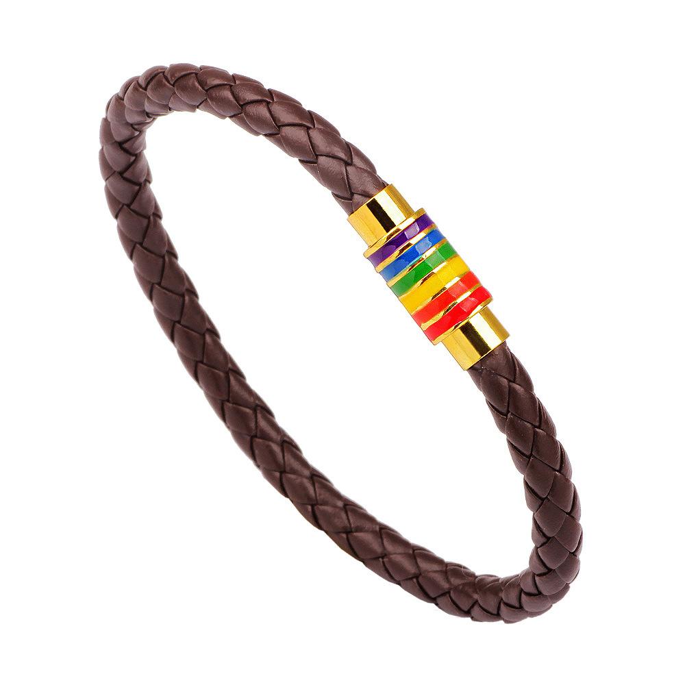 New Gay Pride Rainbow Leather Bracelets For Women Men Black Brown Genuine Leather Bangle Magnetic Clasp LGBT Fashion Jewelry