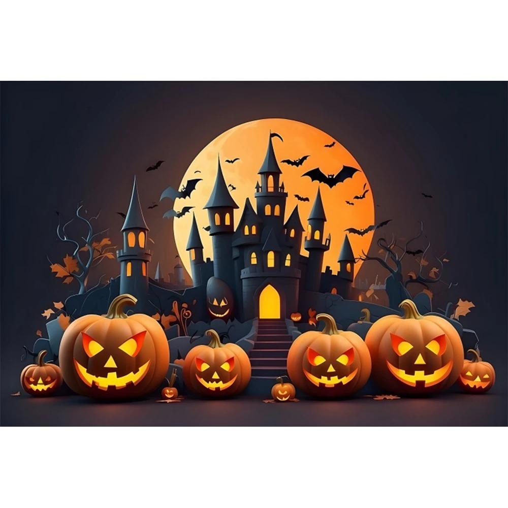 Halloween Photography Background Cloth Ghost Moon Pumpkin Lantern Horror Party Children's Birthday Decoration Hanging Cloth