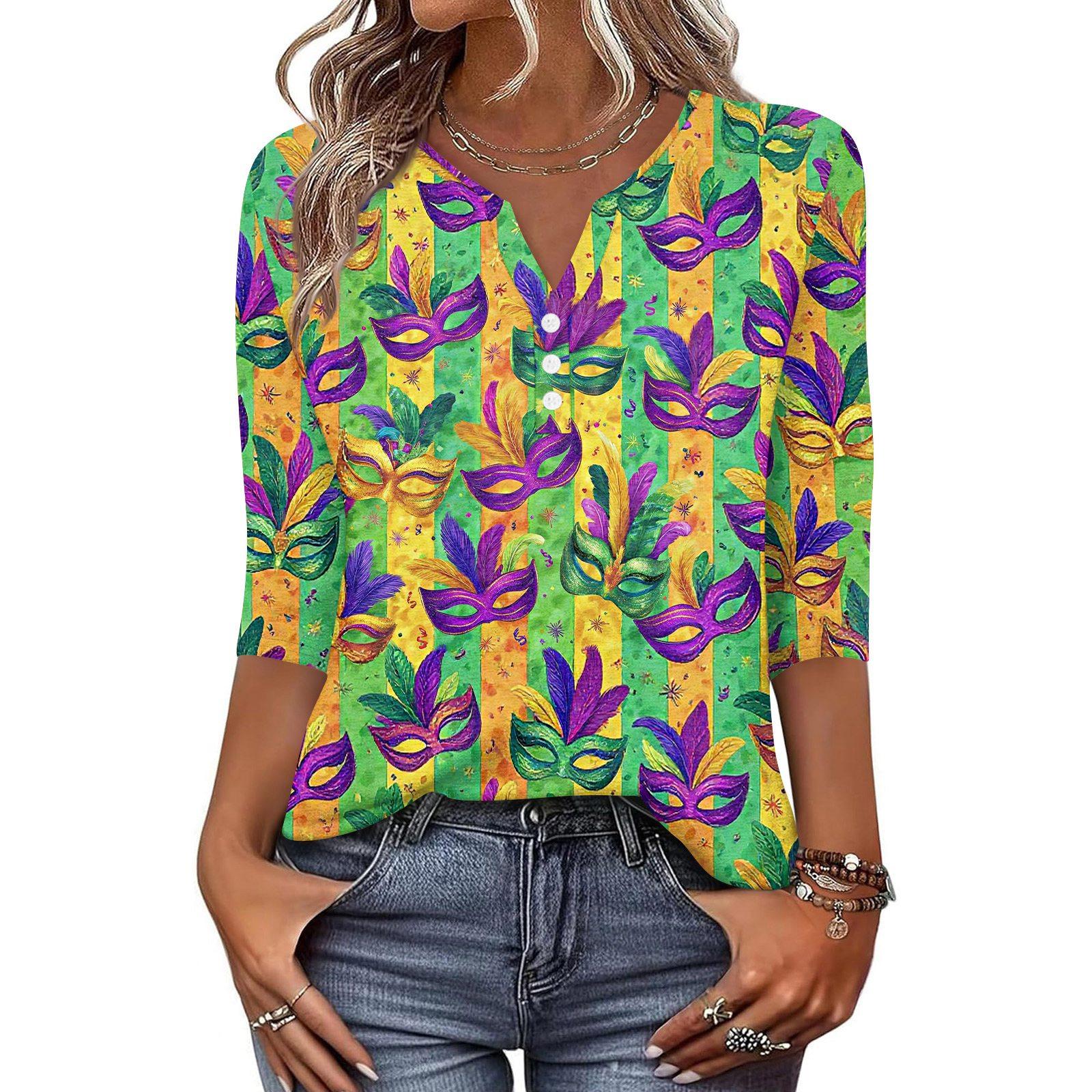 

Жен. Футболка С принтом Пуговицы Рукав 3/4 Повседневные Выходные Мода Классический Классический V-образный вырез Обычный Верх XL жёлтый