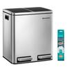 SONGMICS Lixeira de Cozinha, 2 x 4 Galões (2 x 15 L) Lixeira Dupla com Pedal para Reciclagem e Lixo, 15 Sacos Incluídos, Baldes Internos, Fechamento Suave para Espaços Pequenos