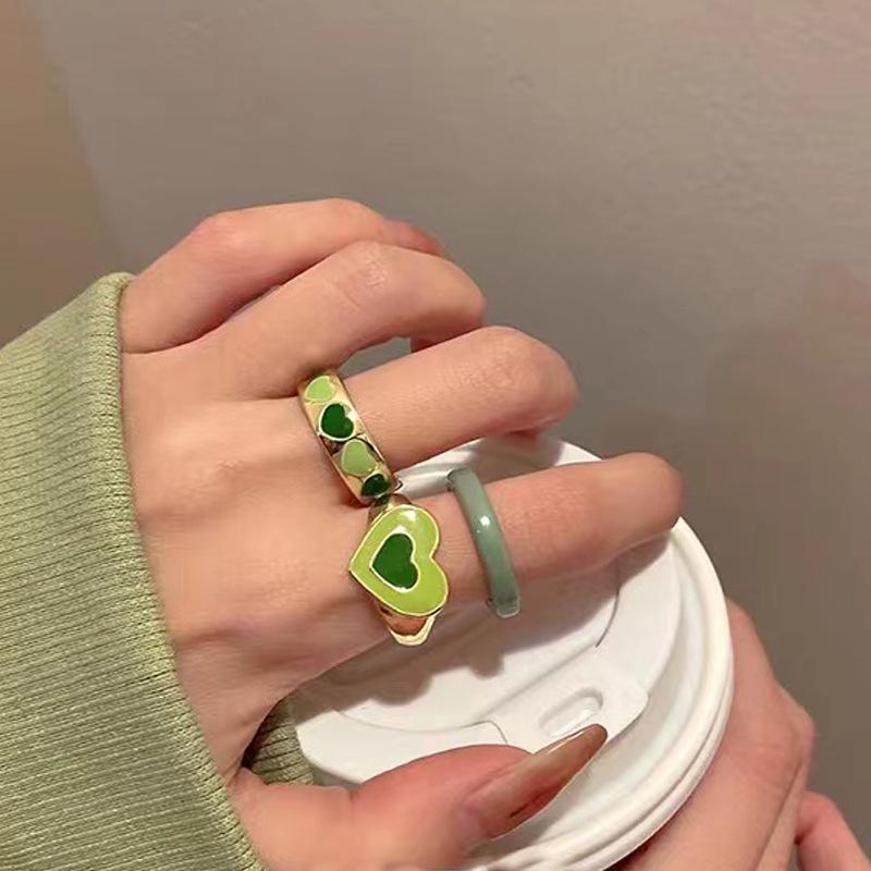 Green Heart Open Ring - Women's Trendy Retro Light Luxury Niche Index Finger Ring