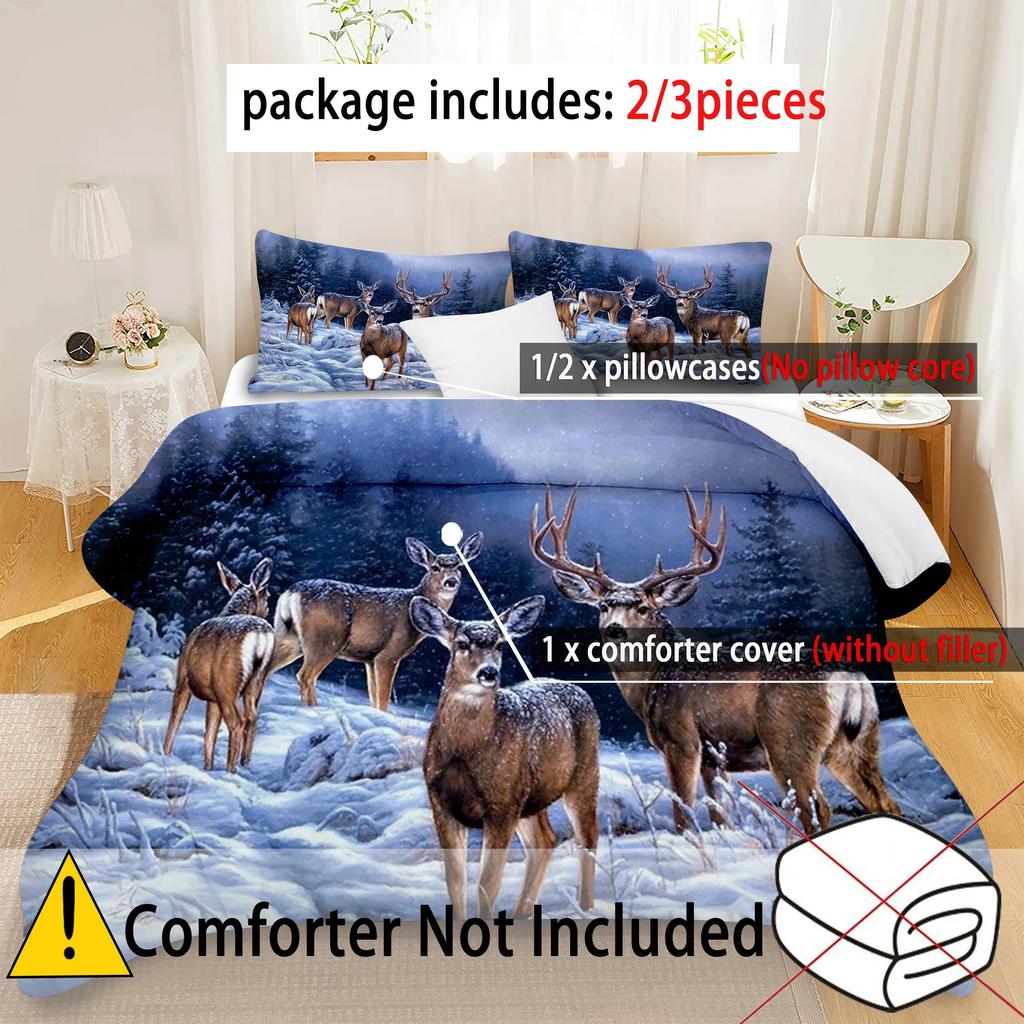 Hirsche 3D Cartoon Gedrucktes Bettwäsche Leinen Set Elegant Luxus Heimtextilien Bettbezug Set Weich Bequem Steppdecke Bezug Kissenbezüge