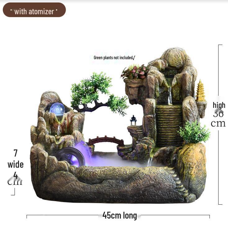 Rockery Water Fountain Feng Shui Wheel for Living Room, TV Cabinet, Office Tabletop